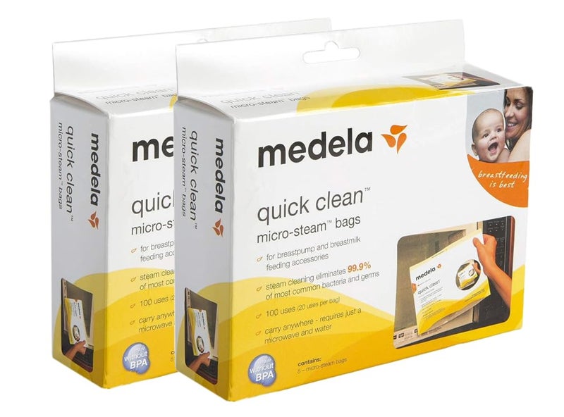 Quick Clean Micro-Steam Bags, 2 Pack of 5 (10 Microsteam Bags Total), for Medela Teethers, Training Cups, Pacifiers, Breast Pump Parts and Bottles